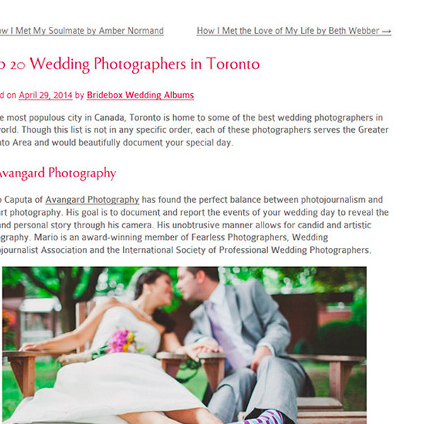 Top 20 Wedding Photographers in Toronto by BrideBox